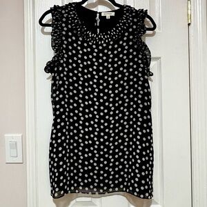 Max Studio Black and White Polka Dot Ruffle Top